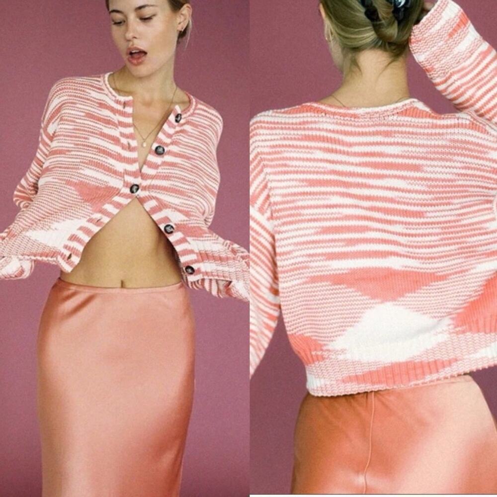 Ciao Lucia Varese Cotten Jacquard-Knit Cardigan in Blush Size Small